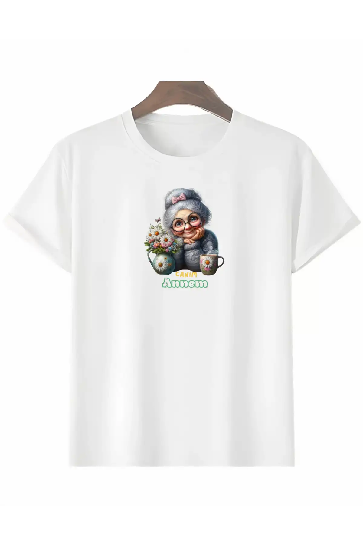 Anneler Gününe Özel Tasarım Canım Annem Baskılı T-shirt - Beyaz