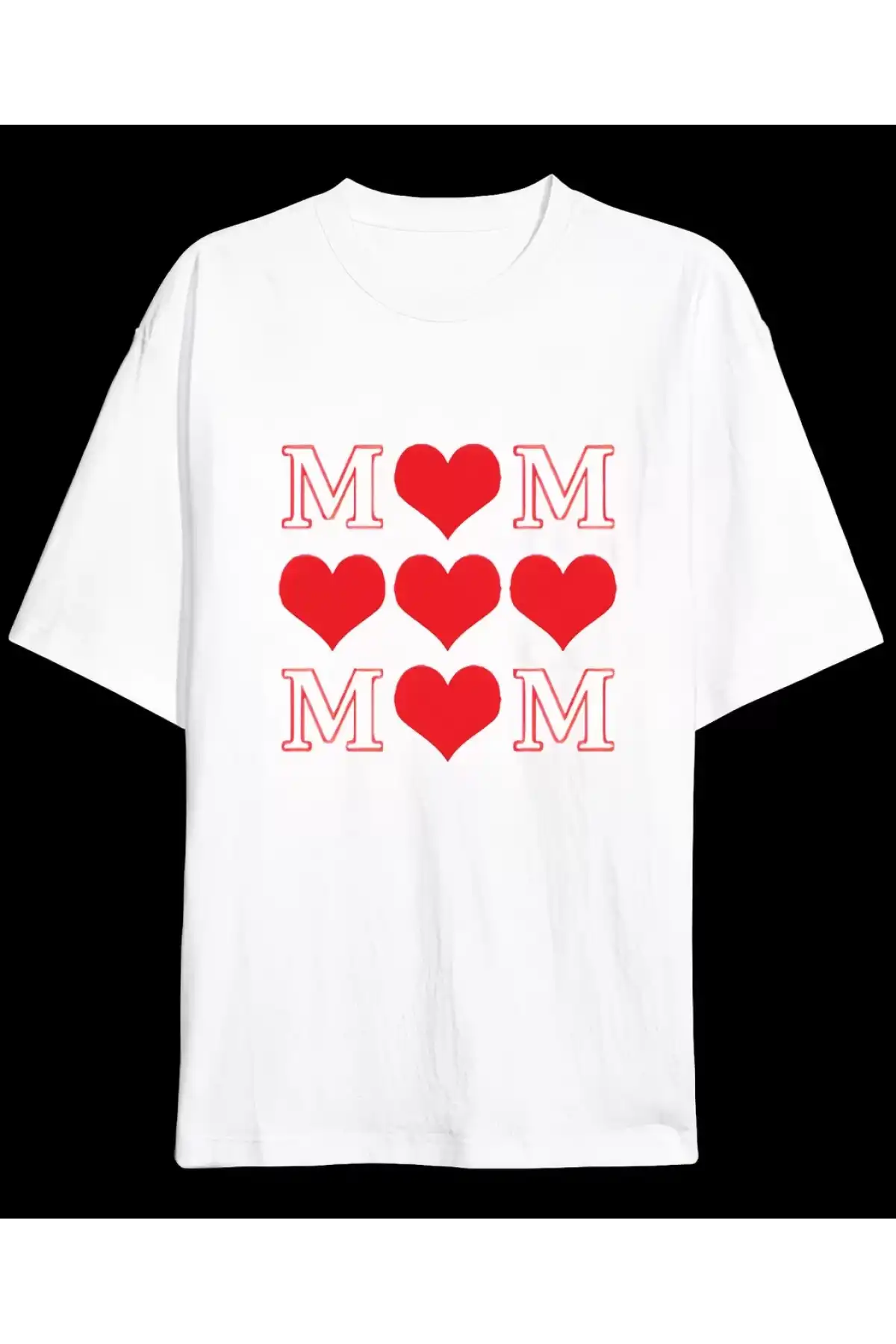 Anneler Gününe Özel Tasarım MOM Kalp Baskılı T-shirt - Beyaz