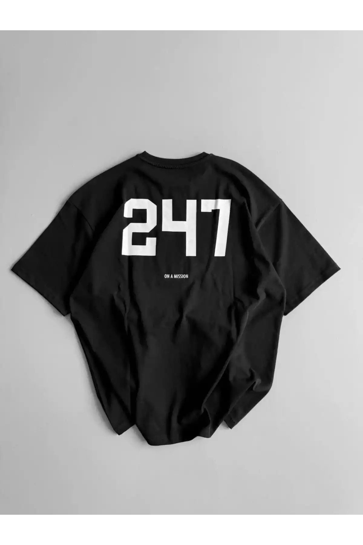 20/1 Penye CompackBaskılı Oversize Bisiklet Yaka Kısa Kol Yazlık T-shirt - Siyah
