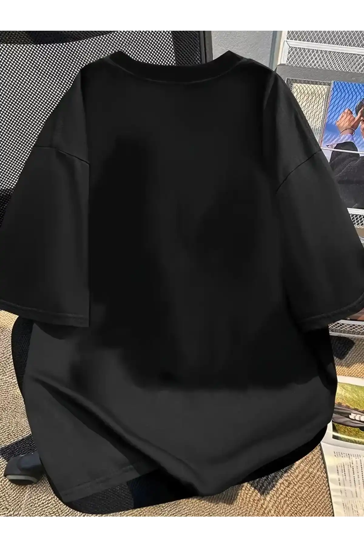 20/1 Penye Compack Baskılı Oversize Bisiklet Yaka Kısa Kol Yazlık T-shirt - Siyah