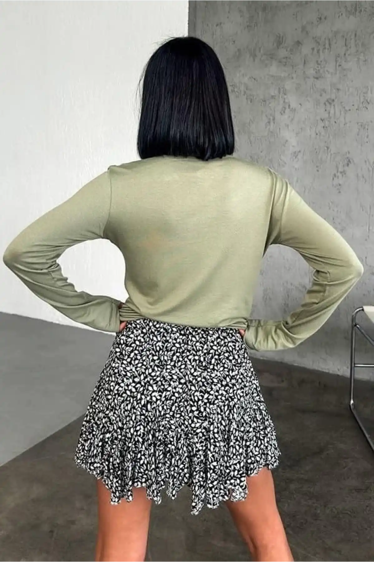 Rahat Ve Şık Uzun Kollu Bisiklet Yaka Likralı Viskon Penye Body Haki ( GC )