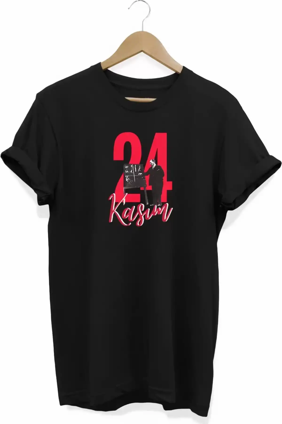 24 Kasım Öğretmenler Günü Baskılı Unisex T-shirt - Siyah