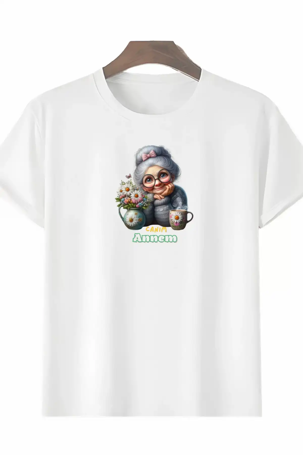 Anneler Gününe Özel Tasarım Canım Annem Baskılı T-shirt - Beyaz