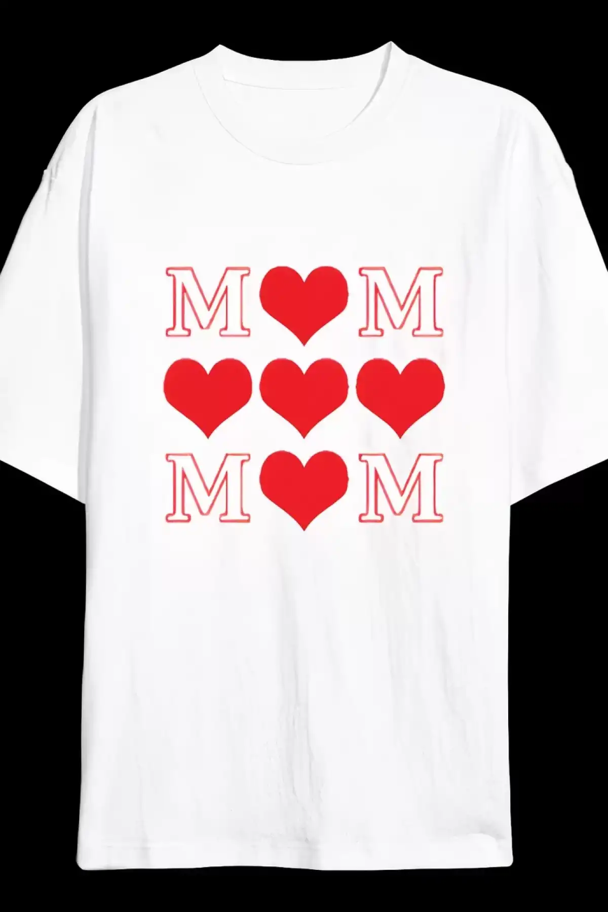 Anneler Gününe Özel Tasarım MOM Kalp Baskılı T-shirt - Beyaz