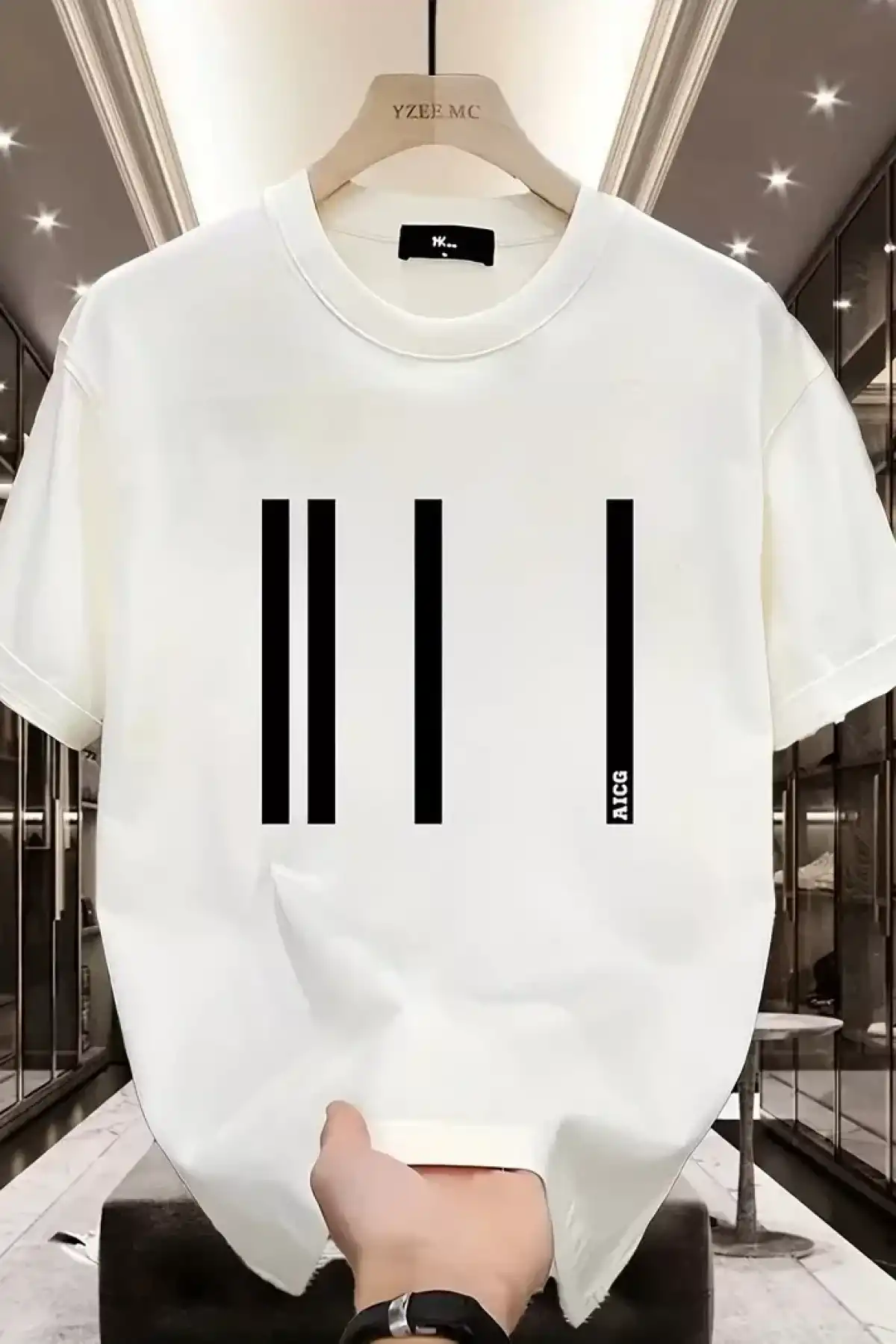 AICG Ön Arka Baskılı Bisiklet Yaka Kadın Oversize Bisiklet Yaka T-shirt - Beyaz