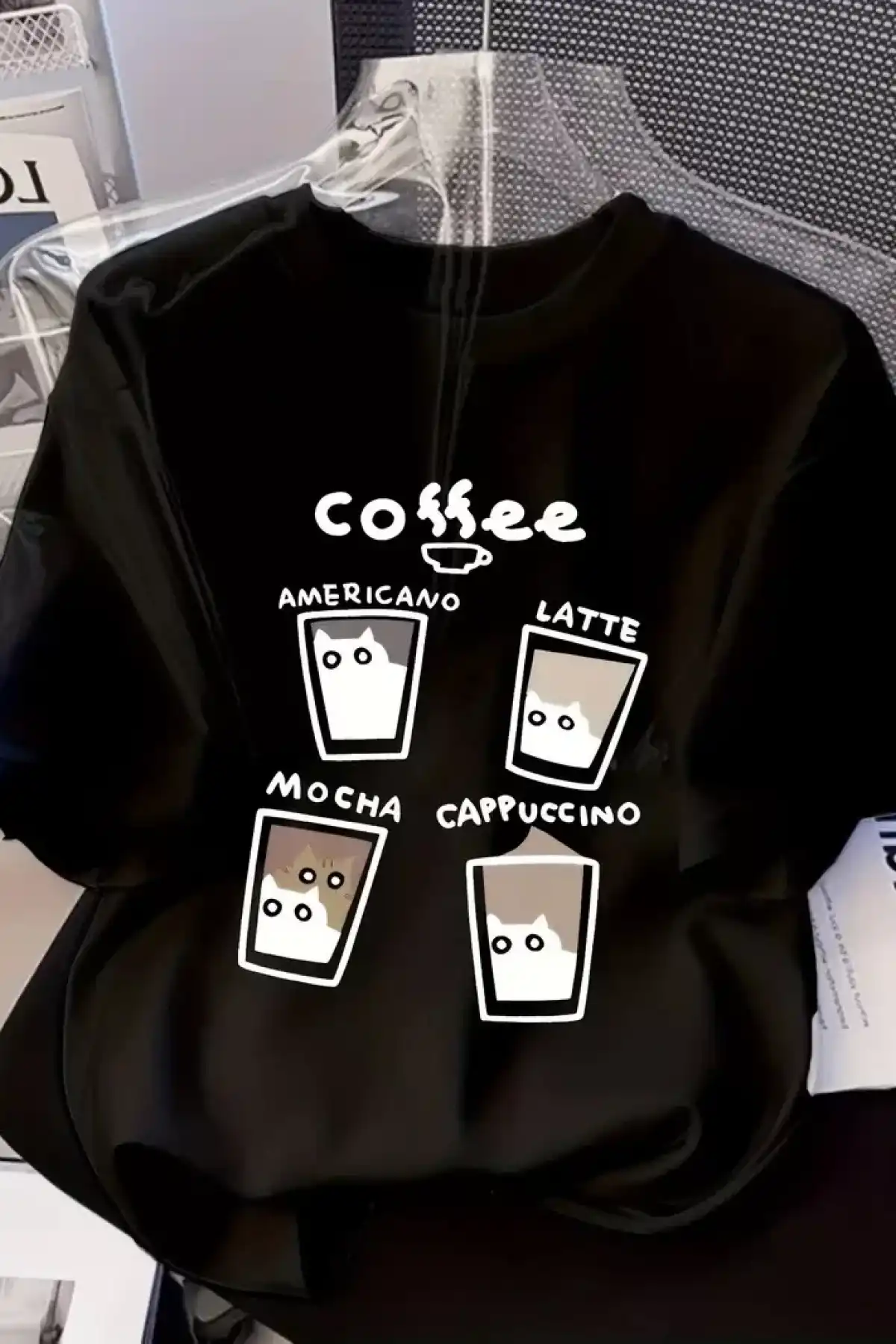 20/1 Penye Compack Baskılı Oversize Bisiklet Yaka Kısa Kol Yazlık T-shirt - Siyah