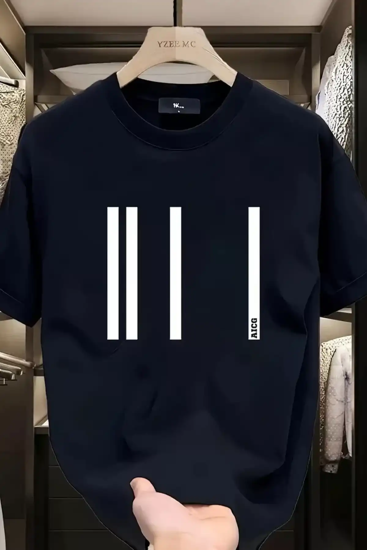 AICG Ön Arka Baskılı Bisiklet Yaka Kadın Oversize Bisiklet Yaka T-shirt - Siyah