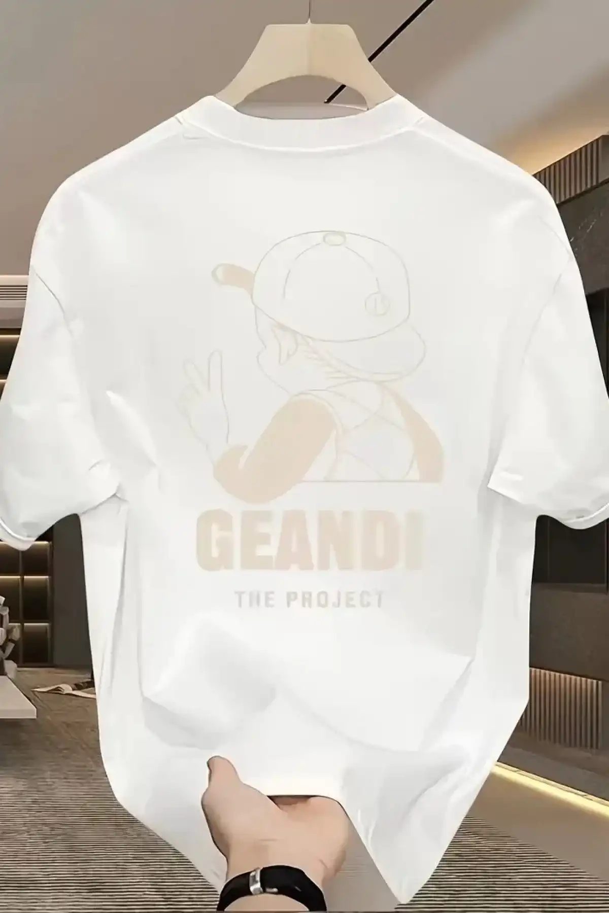 Geniş Kesim Pamuklu Tişört - GANDHI The Project Baskılı, Beyaz, Rahat Kesim, Kısa Kollu, Günlük Kıyafet, Her Gün Giyilebilecek Tişört- Beyaz