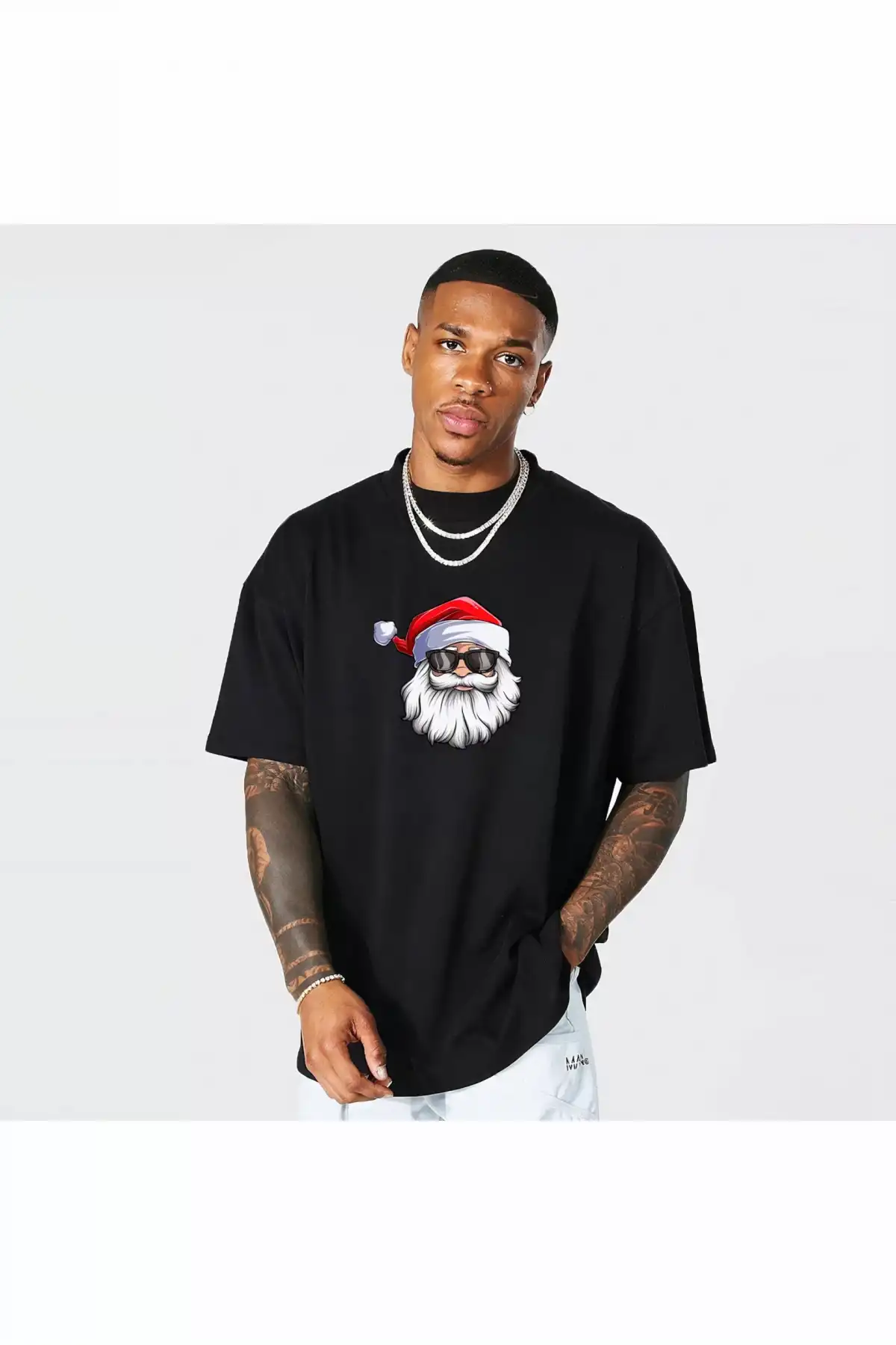 Gözlüklü Noel Baba T-shirt - Siyah