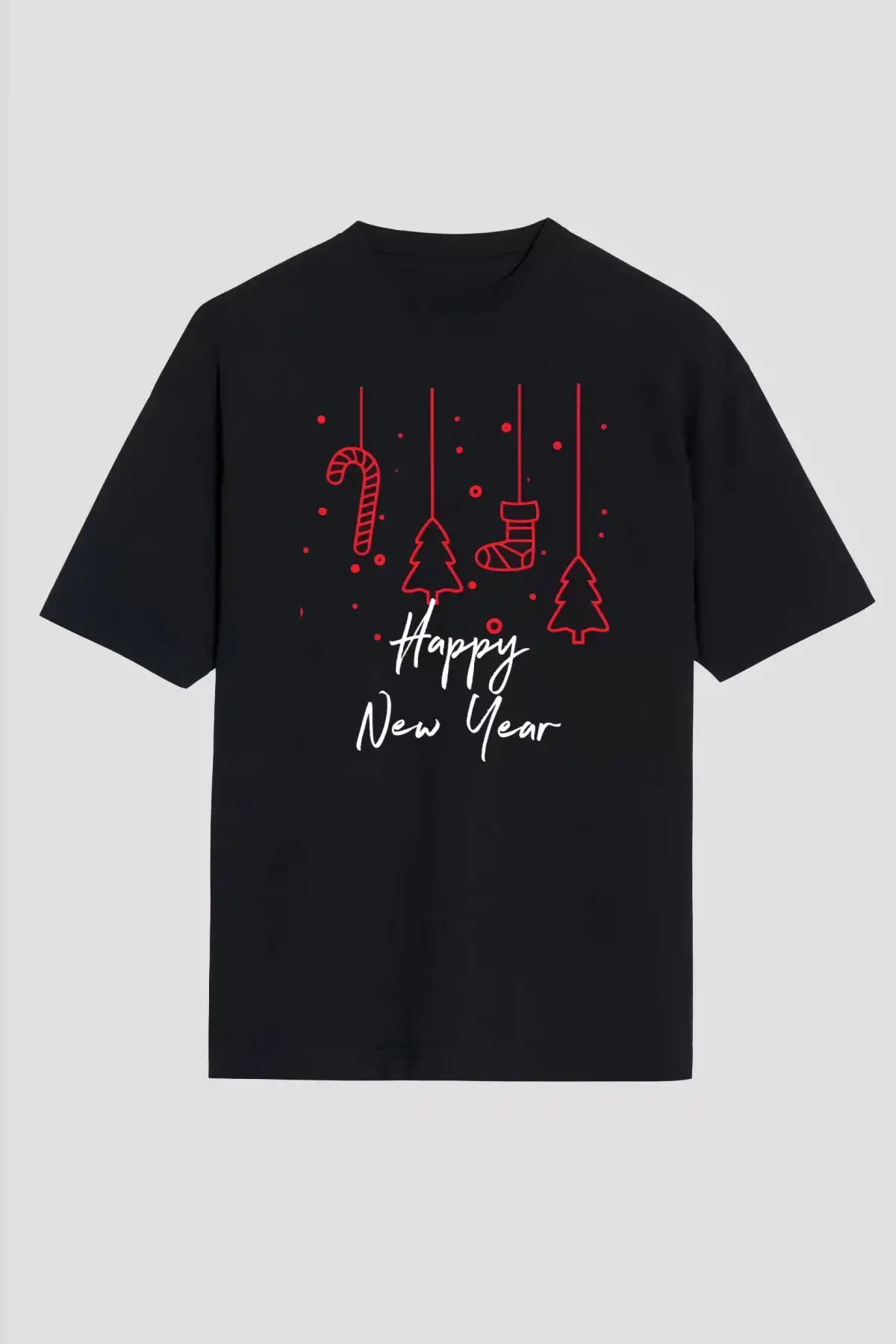 Happy New Year Baskılı T-shirt - Siyah