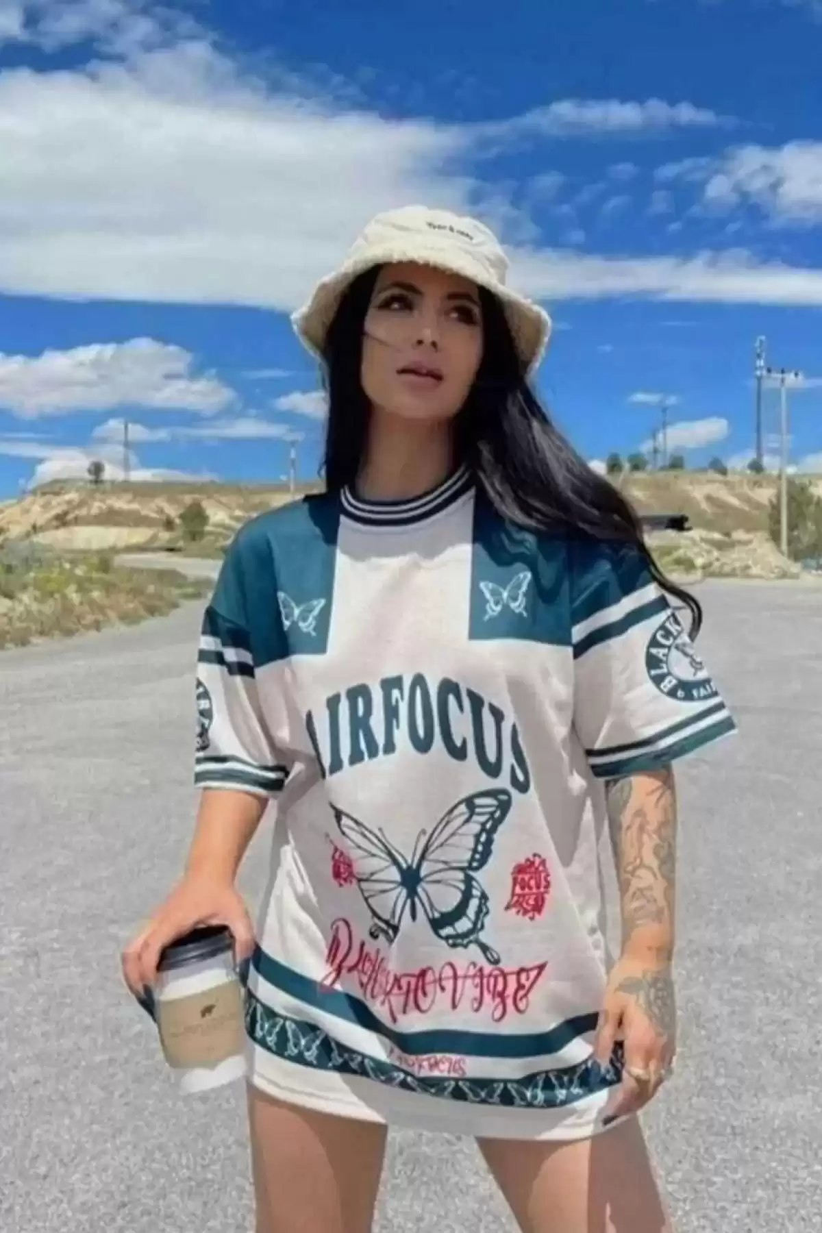 Kadın Dijital Baskılı Tshirt - Mavi