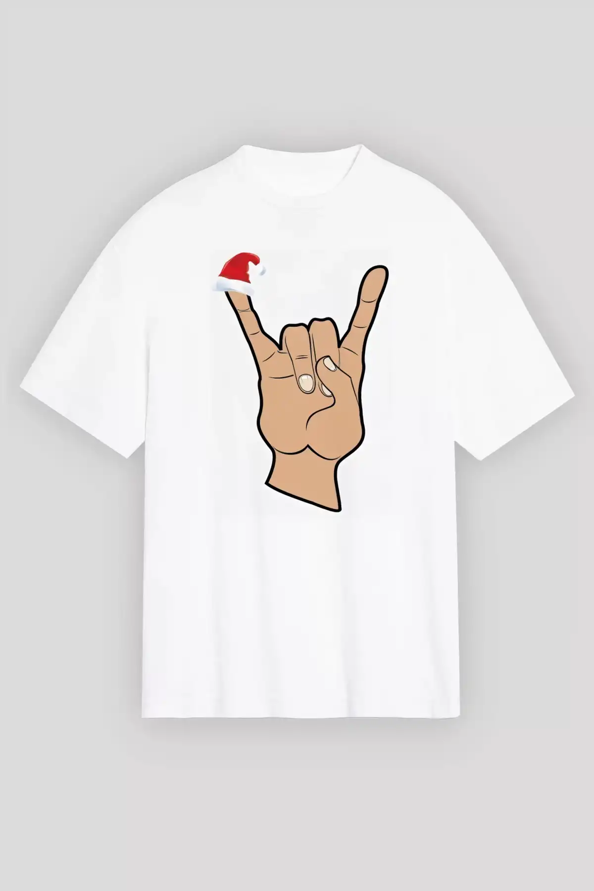 Noel Başlıklı Serçe Parmak T-shirt - Beyaz