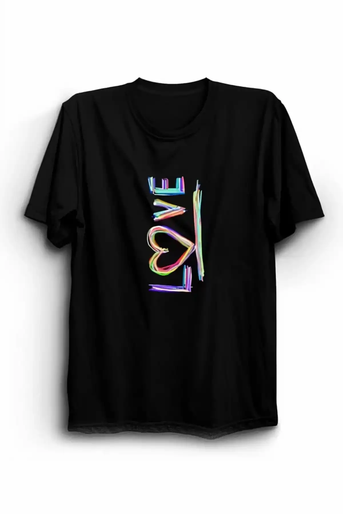 Sevgililer Günü İçin Özel Tasarım Love Baskılı T-shirt - Siyah