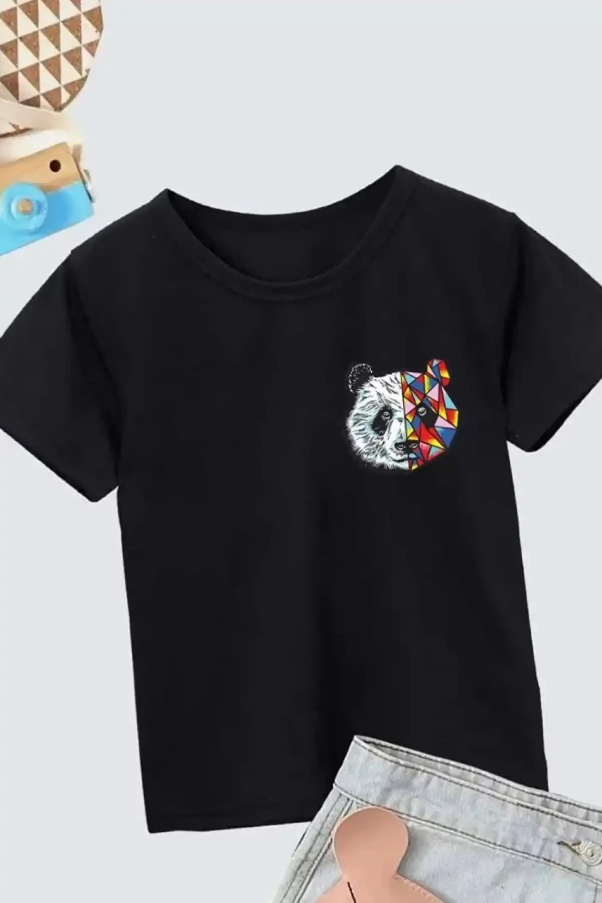 Unisex Çocuk Baskılı T-Shirt - Siyah