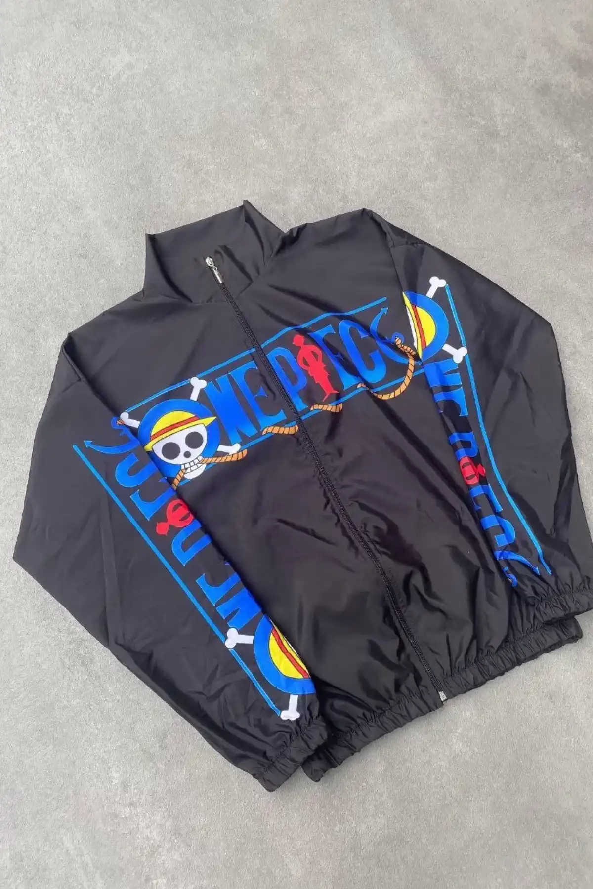 Unisex Fermuarlı Dijital Baskılı Rüzgarlik - Siyah