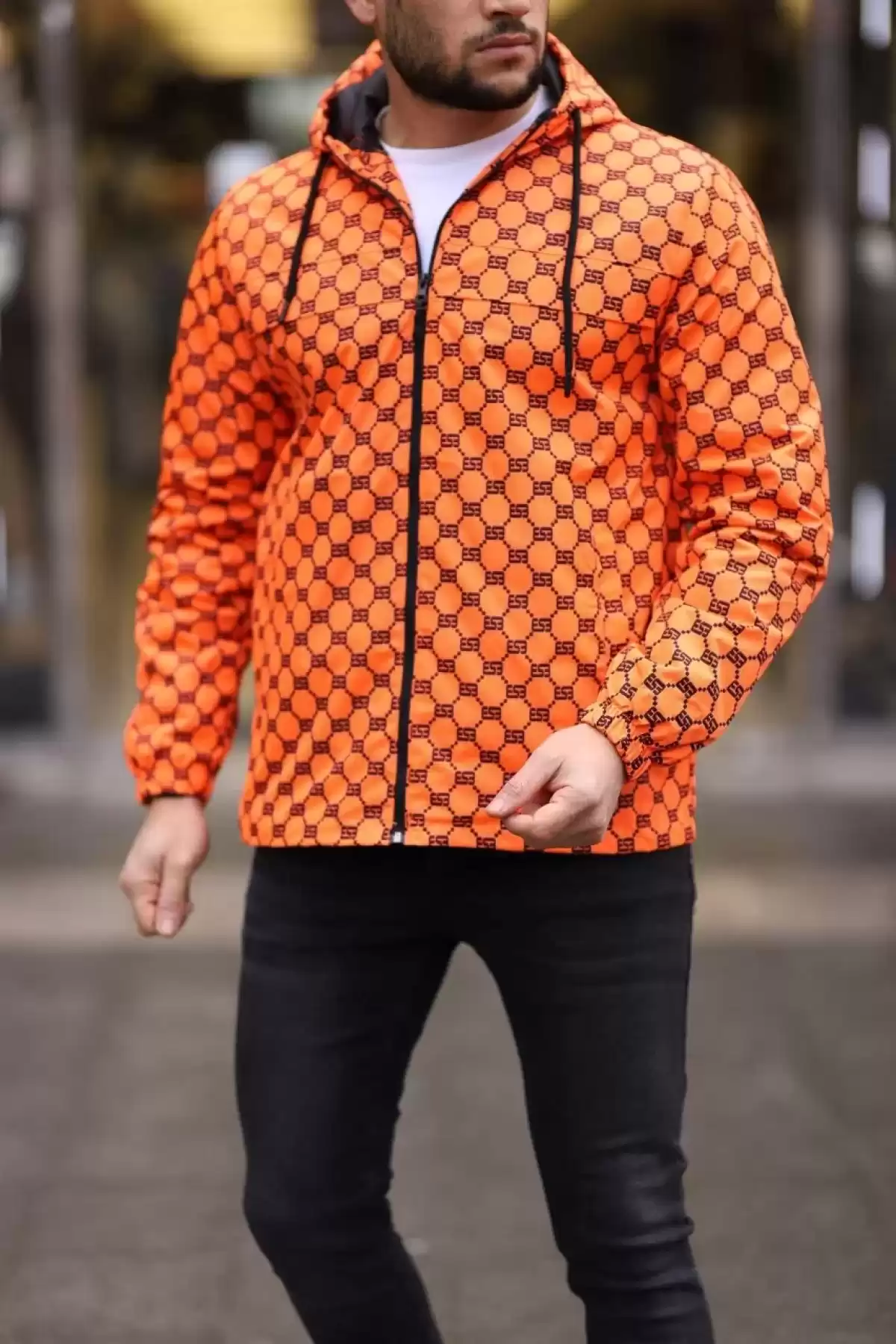 Unisex Kapüşonlu İçi Astarlı Yağmurluk - Turuncu