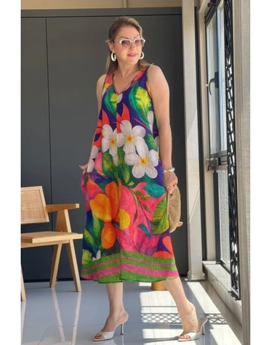 Renkli Çiçek Model Elbise