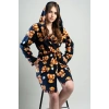Vienetta K201043 Peluş Kapüşonlu Ayıcık Desenli Kısa Kadın Sabahlık
