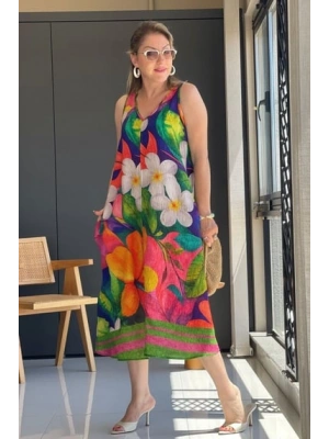 Renkli Çiçek Model Elbise