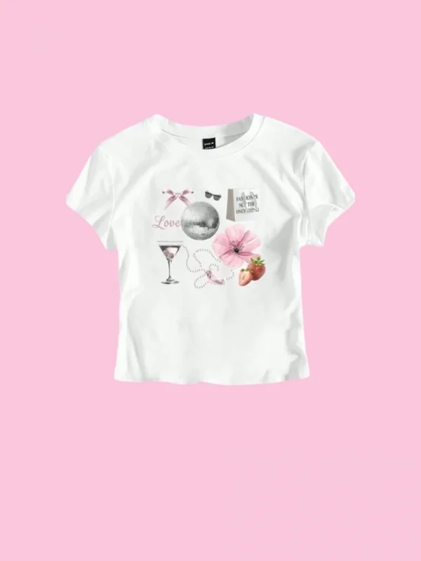 Floral And Strawberry Print Crop