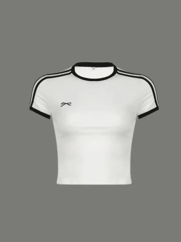 Siyah Kol Şeritli Ribbon Detail Crop