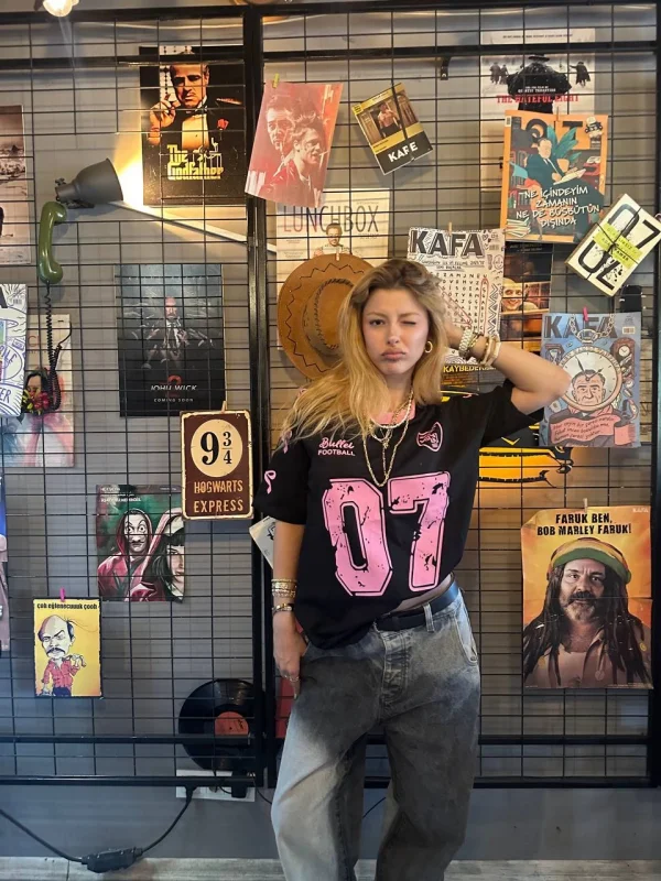 Siyah Y2k Ribbon Ballet Oversize T-Shirt