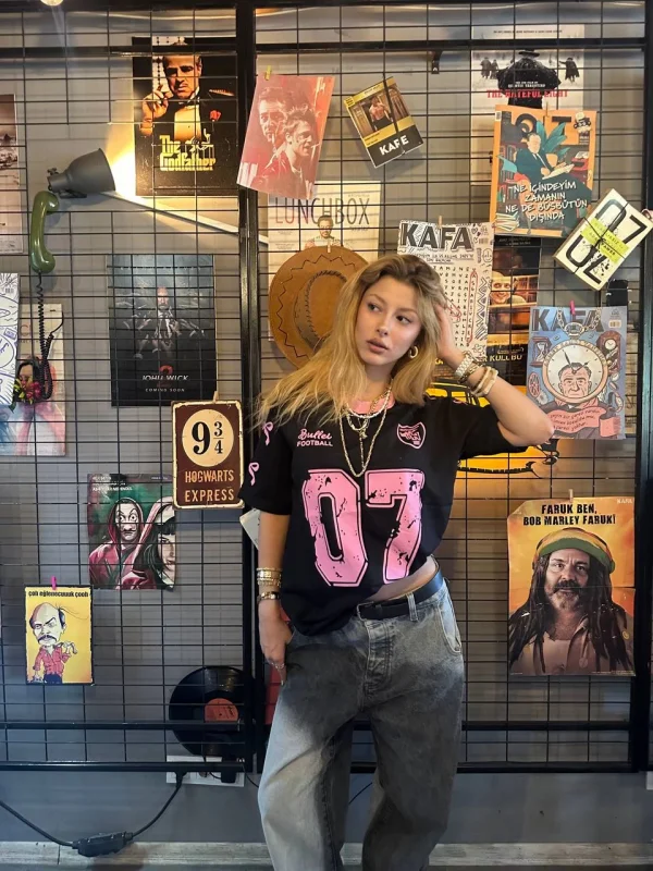 Siyah Y2k Ribbon Ballet Oversize T-Shirt