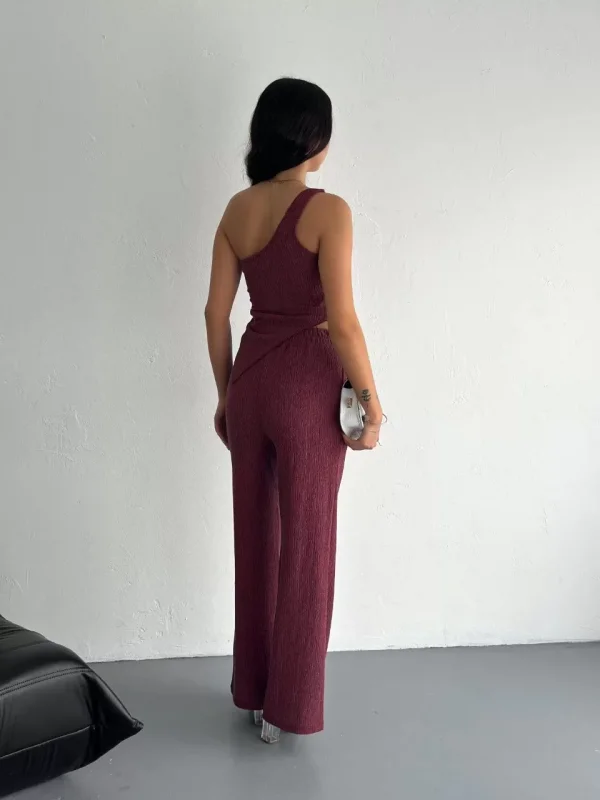 Asimetrik Crop Pantalon ikili Takım - Gül Kurusu