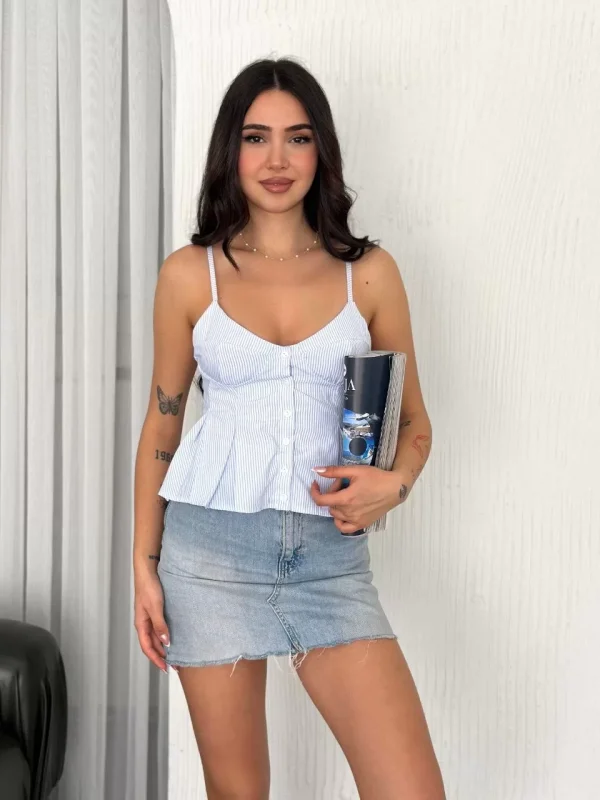 Askılı Dekolte detaylı crop - Açık Mavi