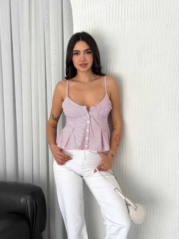 Askılı Dekolte deraylı crop - Kırmızı