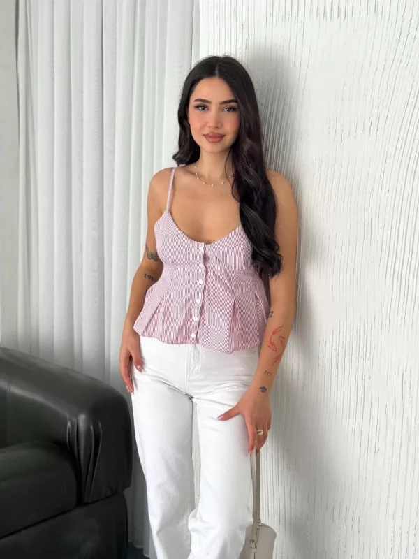 Askılı Dekolte deraylı crop - Kırmızı