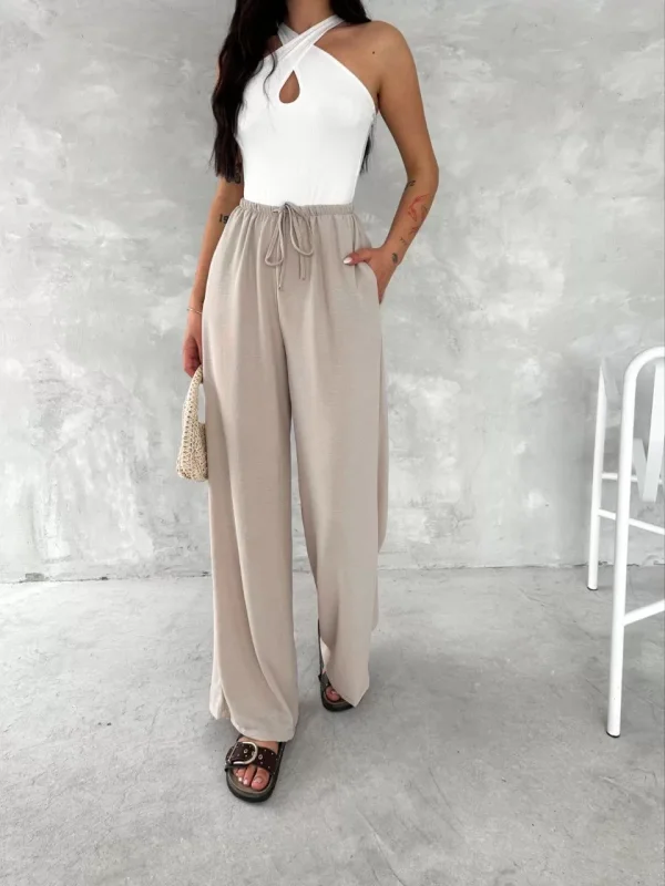 Ayrobin Oversize Kadın Pantalon - Bej