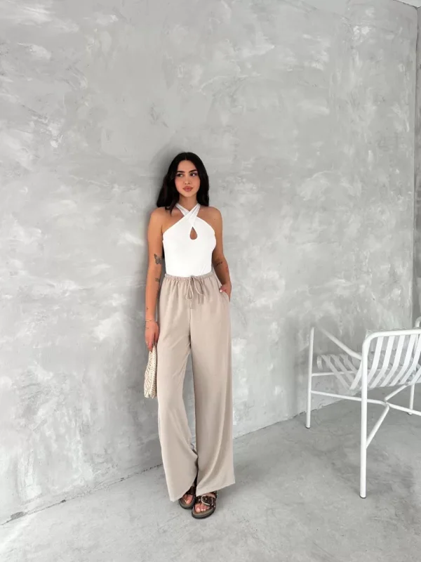 Ayrobin Oversize Kadın Pantalon - Bej