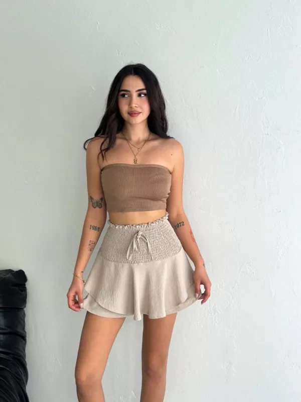 Ayrobin Şortlu Etek - Bej