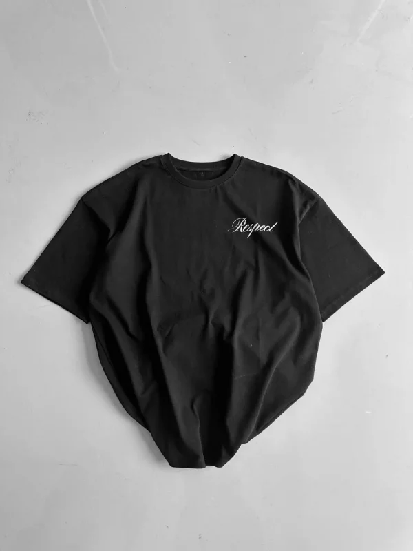 20/1 Penye Compack Baskılı Oversize Bisiklet Yaka Kısa Kol Yazlık T-shirt - Siyah