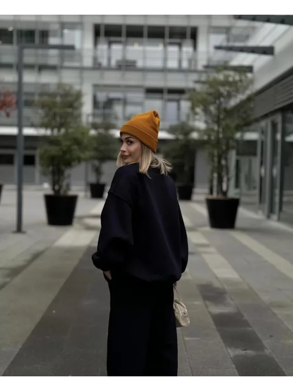 Bisiklet Yaka Üç İplik Sweat Takım - Siyah