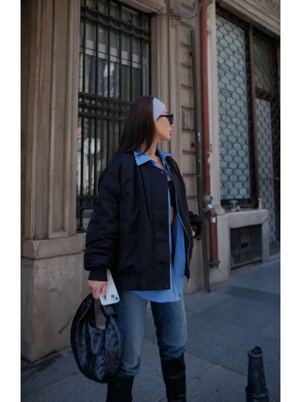 Cepli Bomber Ceket Mont - Siyah