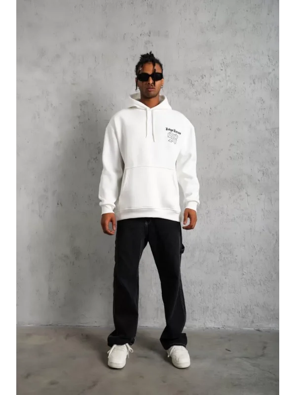 Erkek 98 Baskılı Kapşonlu Sweat - Beyaz