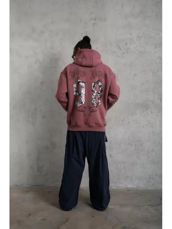 Erkek 98 Baskılı Kapşonlu Sweat - Gül Kurusu