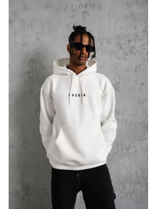 Erkek Astronot Baskılı Kapüşonlu Sweat - Beyaz