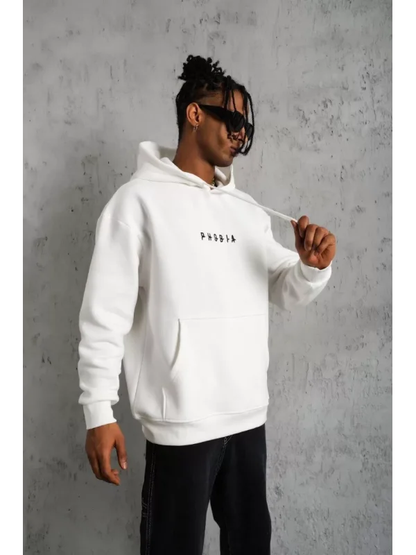 Erkek Astronot Baskılı Kapüşonlu Sweat - Beyaz