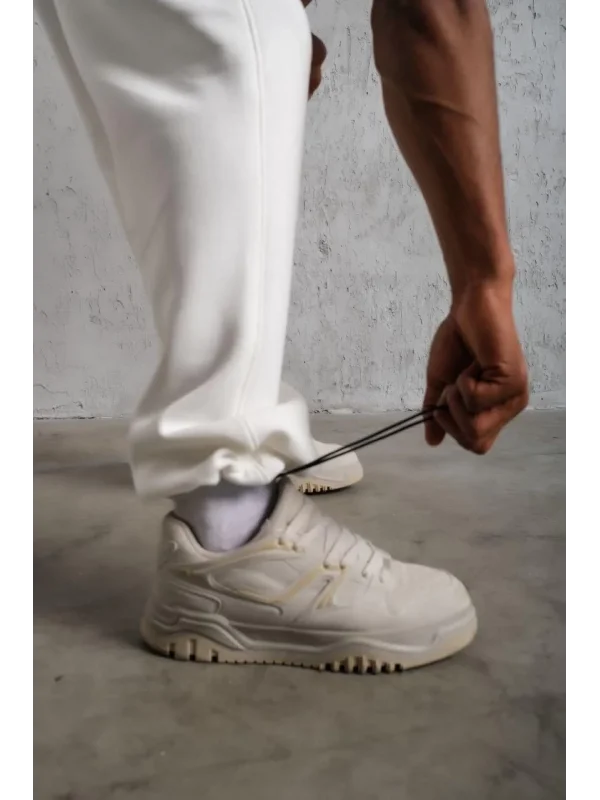 Erkek Baggy Alt Eşofman - Beyaz