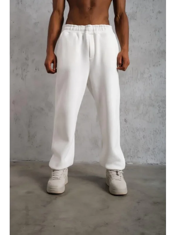 Erkek Baggy Alt Eşofman - Beyaz