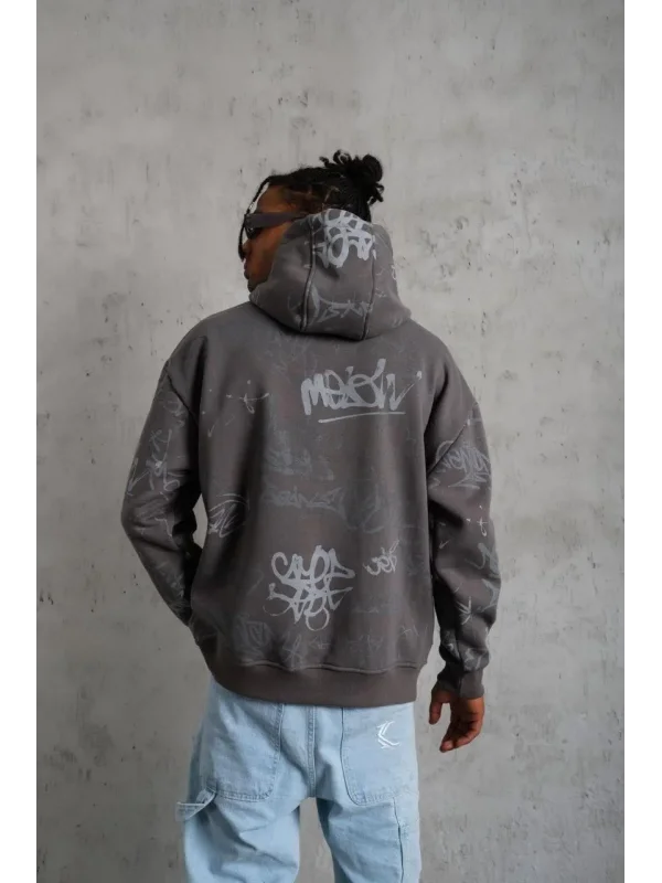 Lushiowear Erkek 3 İplik Pamuklu Kapüşonlu Kanguru Cepli Sweatshirt Hoodie -  Gri