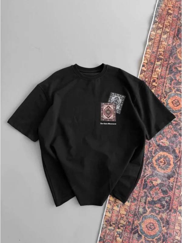 Erkek Baskılı Oversize T-shirt - Siyah