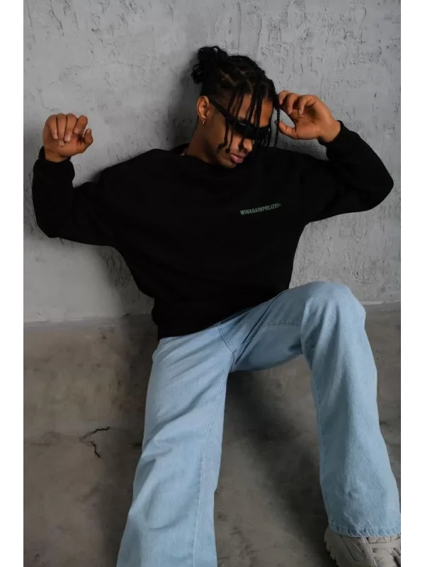 Erkek Baskılı Sweat - Siyah