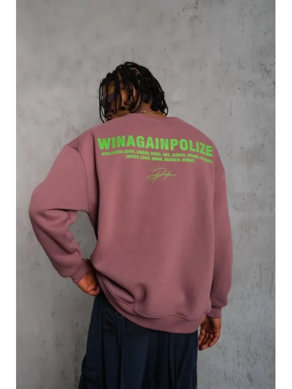 Lushiowear Erkek Bisiklet Yaka Baskılı 3 iplik pamuklu Sweatshirt - Gül Kurusu