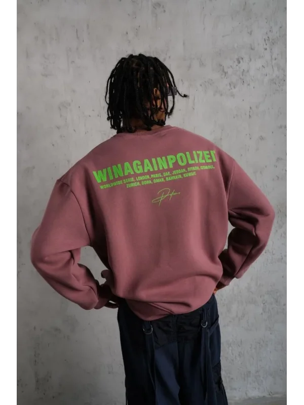 Lushiowear Erkek Bisiklet Yaka Baskılı 3 iplik pamuklu Sweatshirt - Gül Kurusu