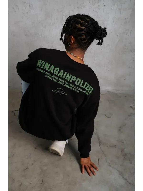 Lushiowear Erkek Bisiklet Yaka Baskılı 3 iplik pamuklu Sweatshirt - Siyah