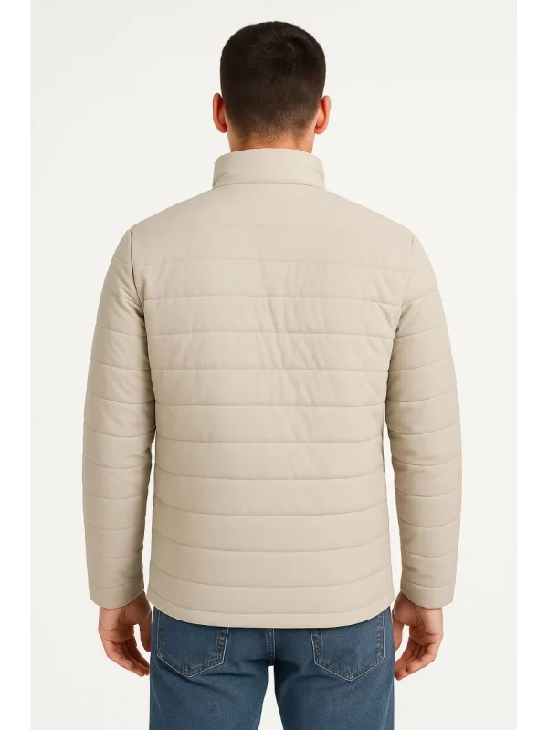 Erkek Bomber Mont Ceket – Su İtici Kumaş, Kapitone Astarlı, Fermuarlı, Kışlık - Bej